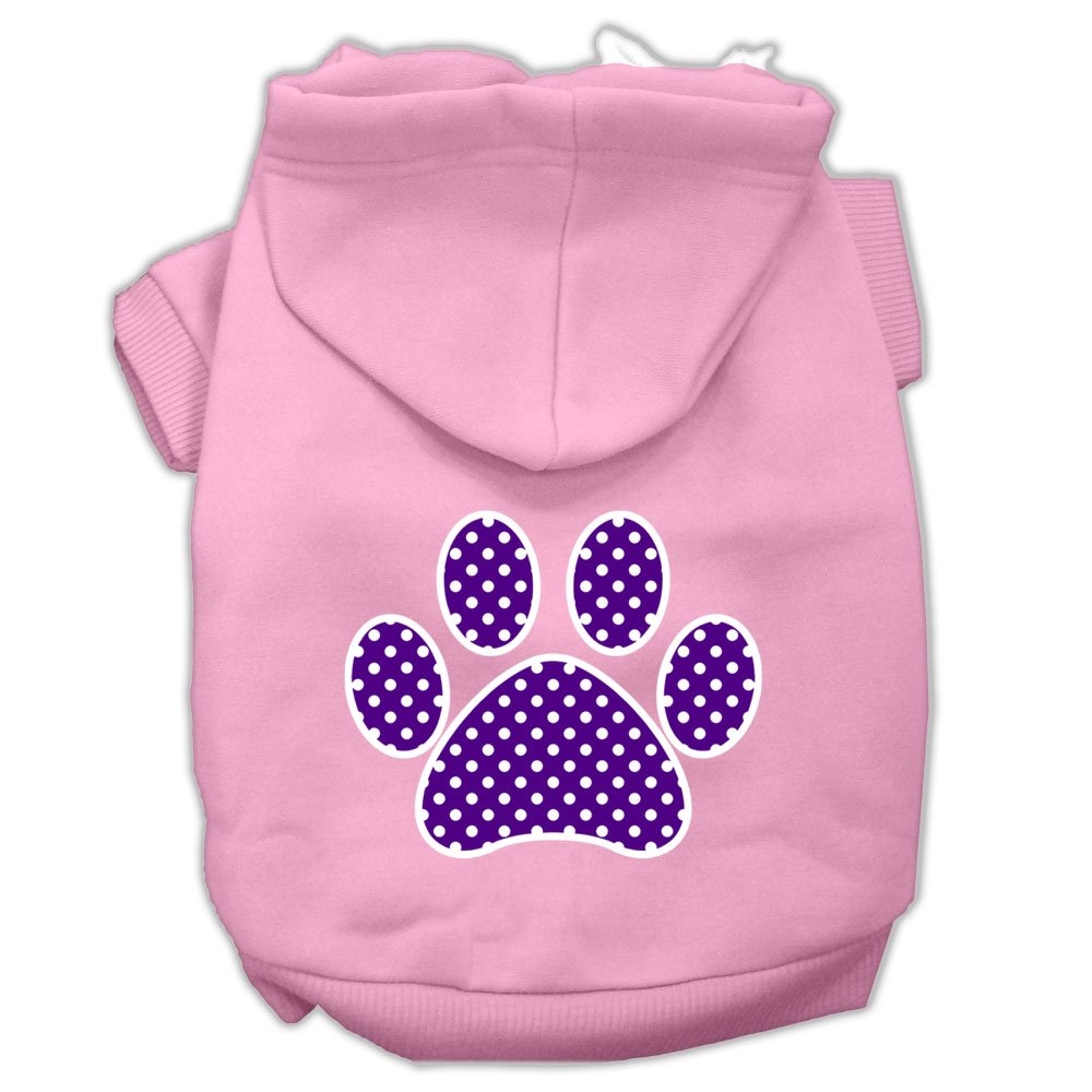 Pet, Dog & Cat Hoodie Screen Printed, 'Purple Swiss Dots Paw' Light Pink 3Xl (25-35 Lbs.)