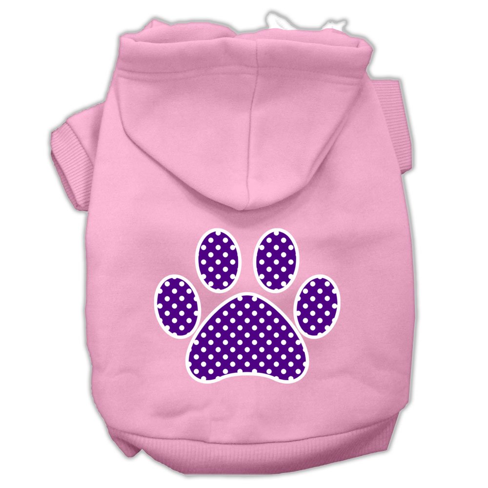 Pet, Dog & Cat Hoodie Screen Printed, 'Purple Swiss Dots Paw' Light Pink Sm (3-6 Lbs.)