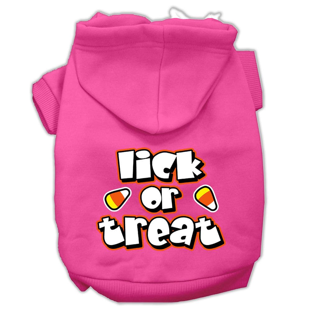 Halloween Pet, Dog & Cat Hoodie Screen Printed, 'Lick Or Treat' Bright Pink Sm (3-6 Lbs.)