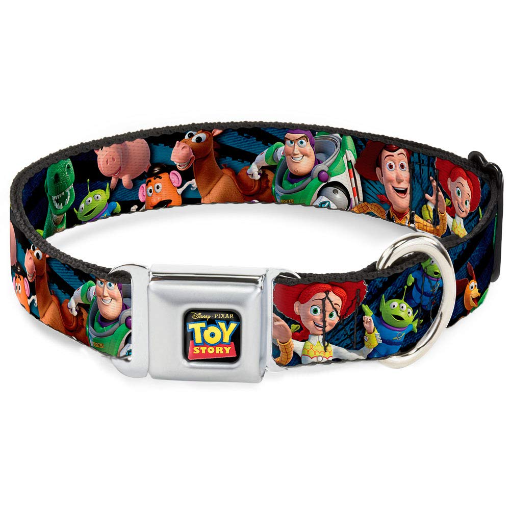 Dog Collar Seatbelt Buckle Toy Story Characters Running Denim Rays 11 To 17 Inches 1.0 Inch Wide