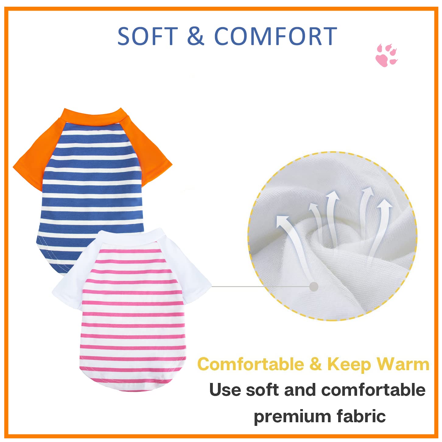 Setsbo Dog Clothes For Small Dog, Breathable Stretchy Dog Raglan Shirt, Soft Comfortable Cat Puppy Kitten Pet Apparel Outfits (L