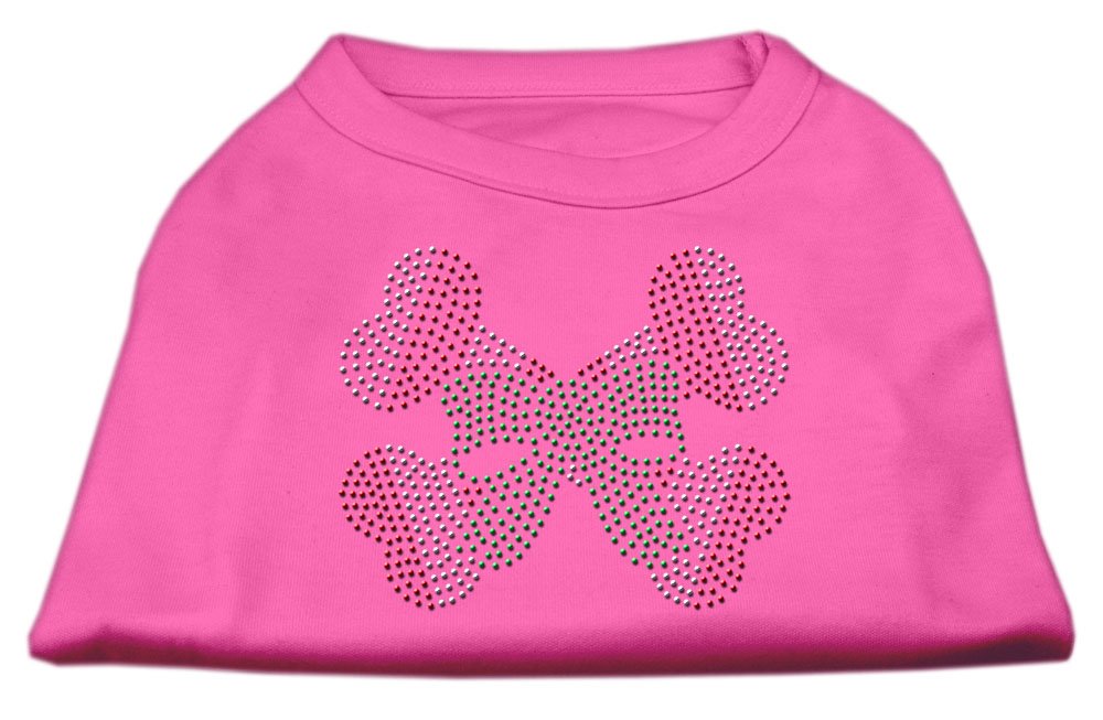 Mirage Pet Products Candy Cane Crossbones Rhinestone Dog Shirt Bright Pink Large - 14