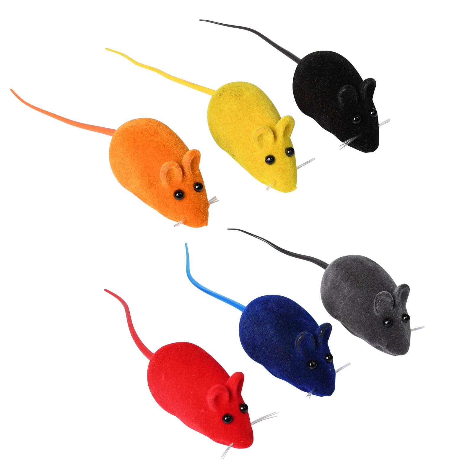 Pumwoy 6Pcs Cat Mouse Toy,Squeaky Kitten Toys,Cat Mice Toys Plastic Body With Thin Velvet,Interactive Cats Toy For Bored Indoor 