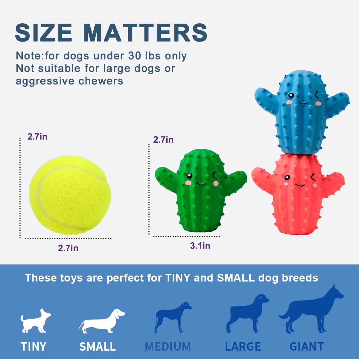Pawdoer Squeaky Dog Toys, Soft Latex Squeaky Dog Ball For Small Dogs Puppies, Cute Bounce Squeak Cactus Pet Toys