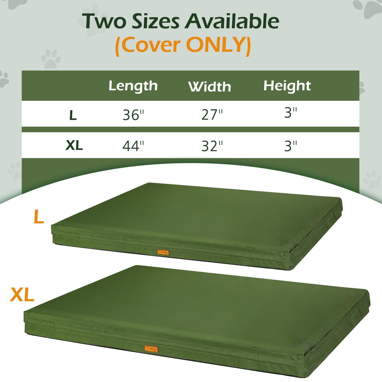 Tivray Waterproof Dog Bed Cover With 3-Sided Zipper, Washable Removable Pet Bed Mattress Protector, 44X32X3 Inch - Xl