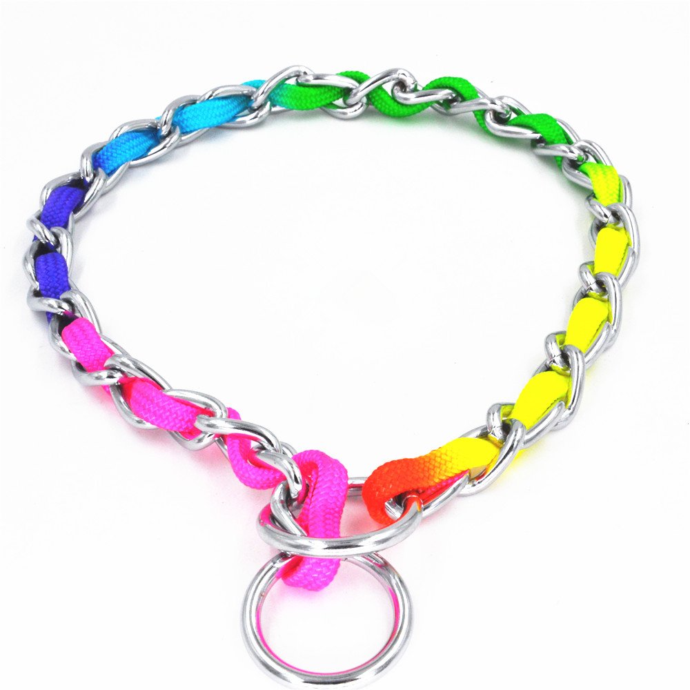 Jwpc Rainbow Color Stainless Steel P Chock Metal Chain Training Dog Pet Collars Necklace Walking Training Pet Supplies For Small Medium Large Dogs, S