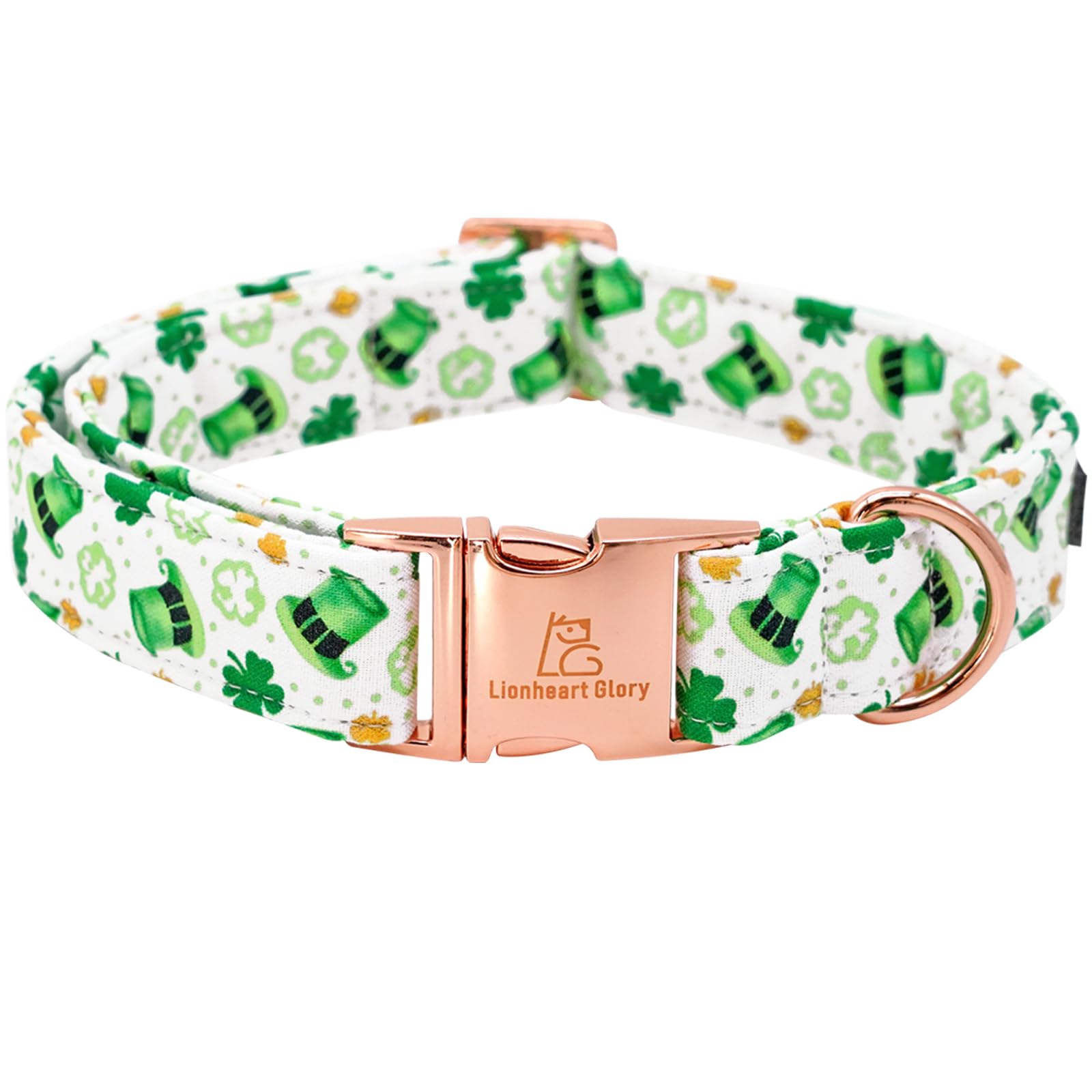 Lionheart Glory St. Patrick Dog Collar - Green Clover Collar For Medium Dogs - Adjustable Heavy-Duty Spring Collar - Pet Gift
