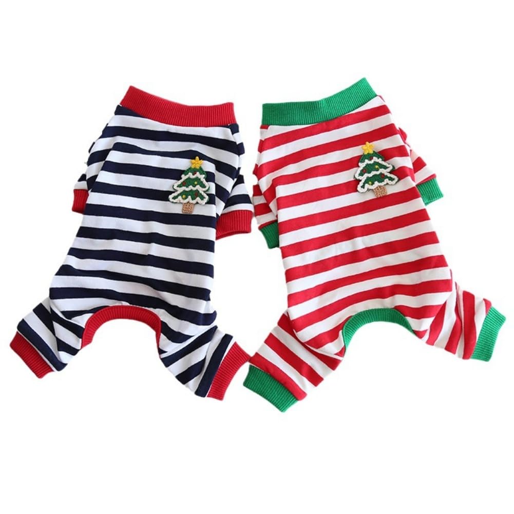 Hdwk&Hped Soft Cotton Dog Pajamas For All Seasons, Striped Solid Pet Bottoming Jumpsuit For Small Dog Cat Puppy 3 Styles (Christ