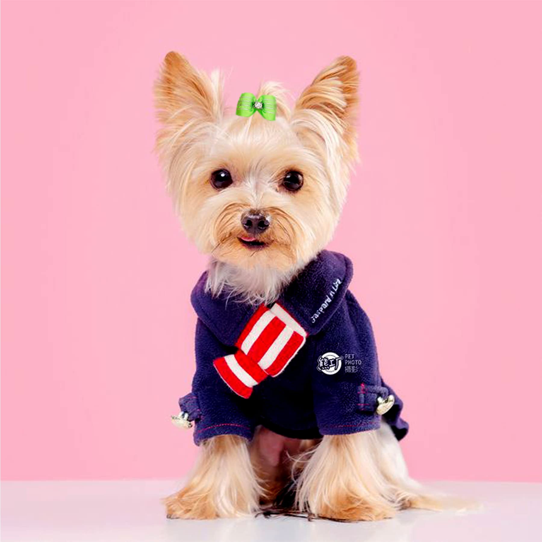 Jpgdn 50Pcs /25Pair Small Dog Hair Bows With Rubber Bands And Rhinestones Puppy Grooming Bows Doggies Cat Topknot Bowknot Pet Hair Accessories Color Random