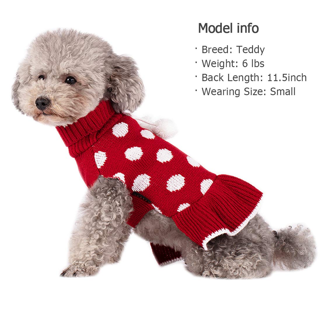 Kyeese Dog Sweaters For Small Dogs With Leash Hole Turtleneck Red Dog Sweater Dress Polka Dot Knit Pullover Warm Pet Sweater