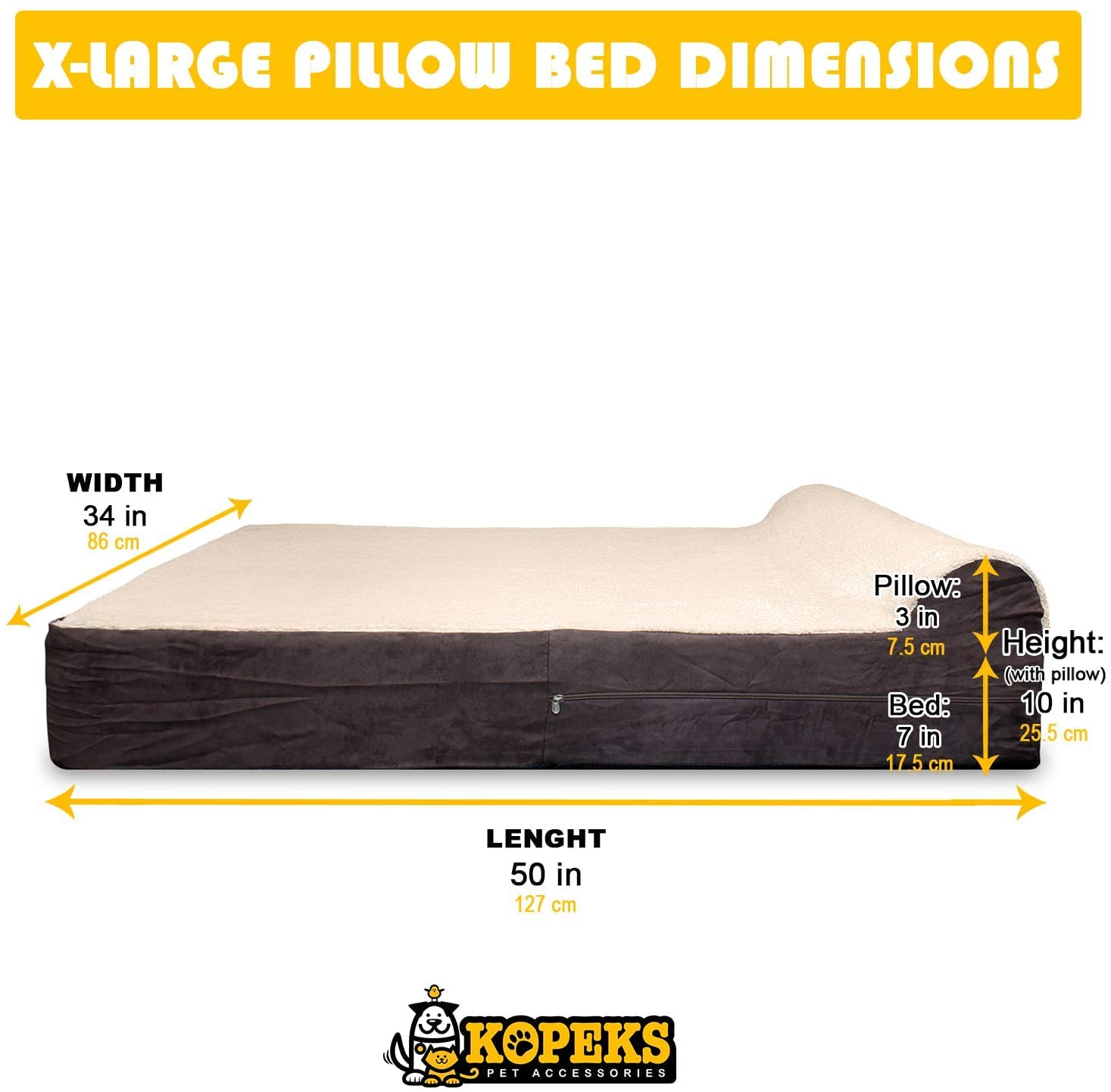 Kopeks Dog Bed Replacement Cover Memory Foam Beds - Plush Brown - Extra Large (Jumbo Size) (Kps-1095)