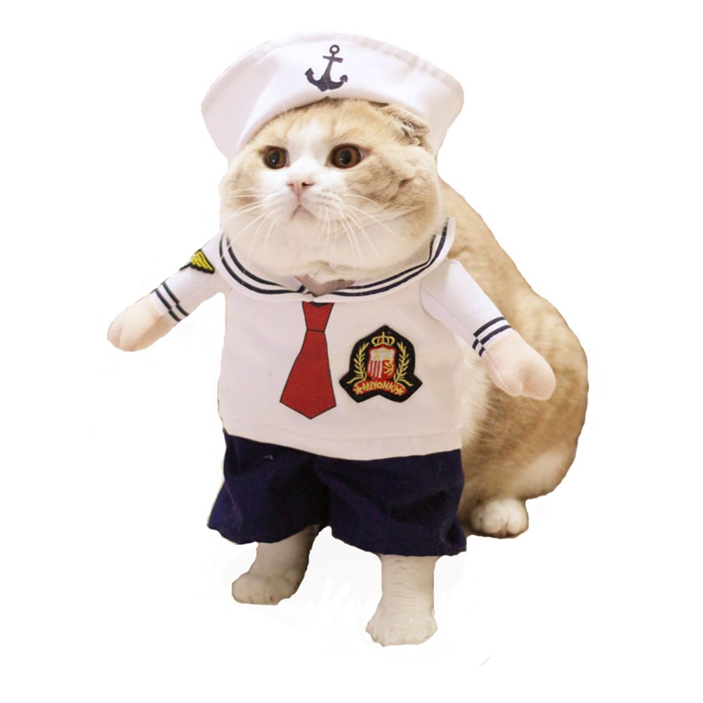 Nacoco Dog Sailor Costumes Navy Suit With Hat Halloween Christmas Pet Costumes For Puppy And Cat(L)