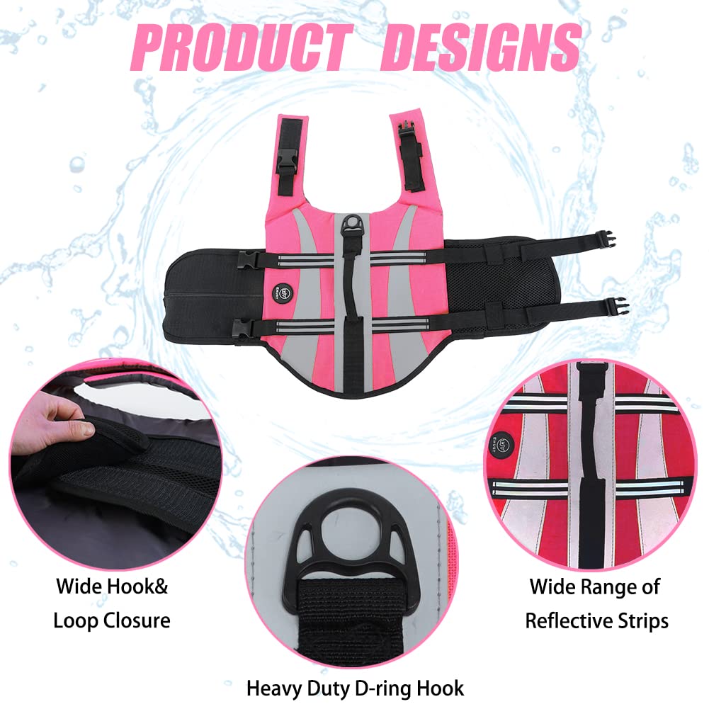 EMUST Dog Life Vests, Adjustable Dog Life Jackets for Small Dogs with Enhanced Buoyancy, Small Pet Flotation Vest with Durable Rescue Handle, Pink,XS -Like New