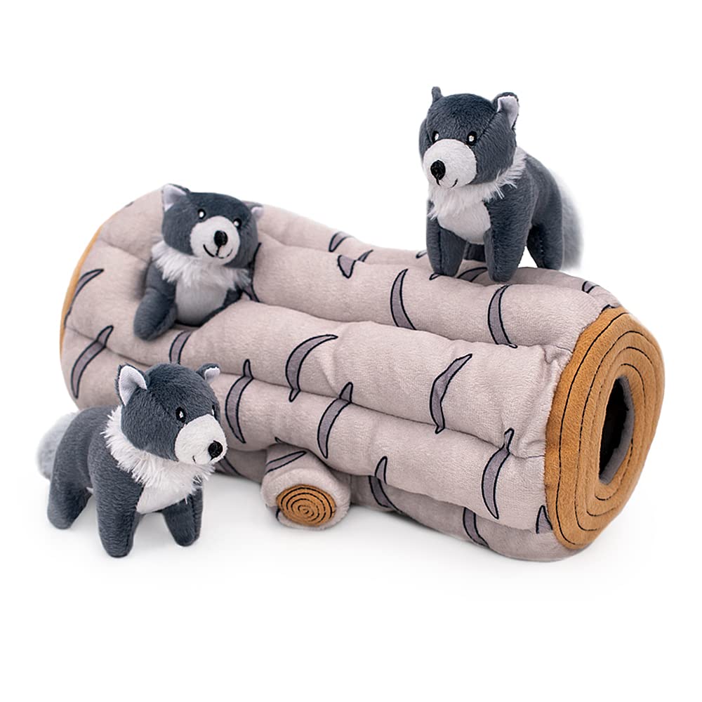 Zippypaws Burrow, Woodland Friends Arctic Wolf Log - Interactive Dog Toys For Boredom - Hide And Seek Dog Toys, Colorful Squeaky Dog Toys For Small & Medium Dogs, Plush Dog Puzzles