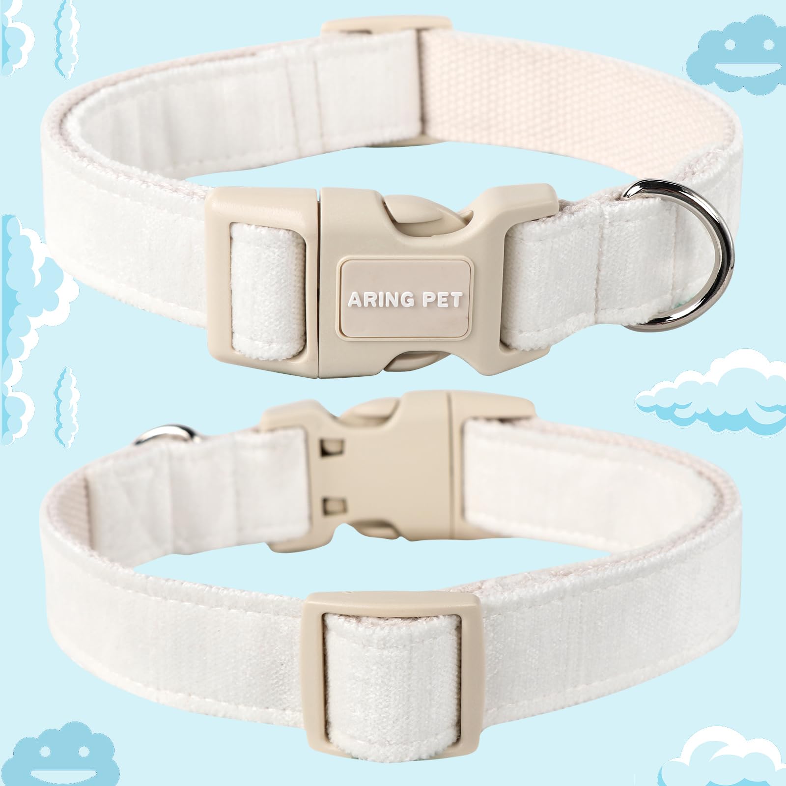 Aring Pet White Dog Collar-Adjustable Small Dog Collars, Lightweight Cotton Wedding Pet Collars With Quick Release Buckle For Sm