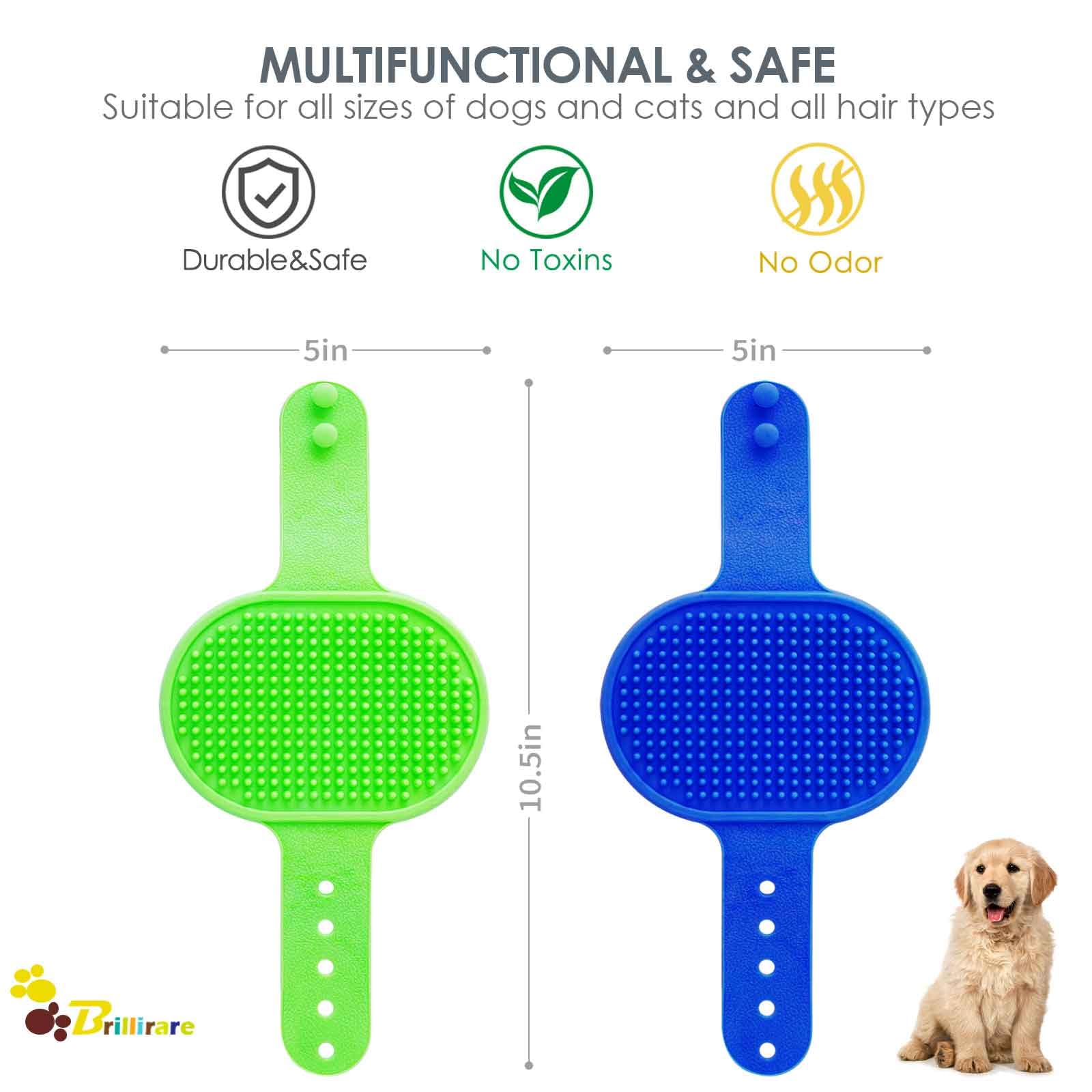 Brillirare 2 Pack Dog Grooming Brush, Premium Soft Silicone Pet Bath Brushes With Adjustable Handle, Shampoo Soothing Comb For W