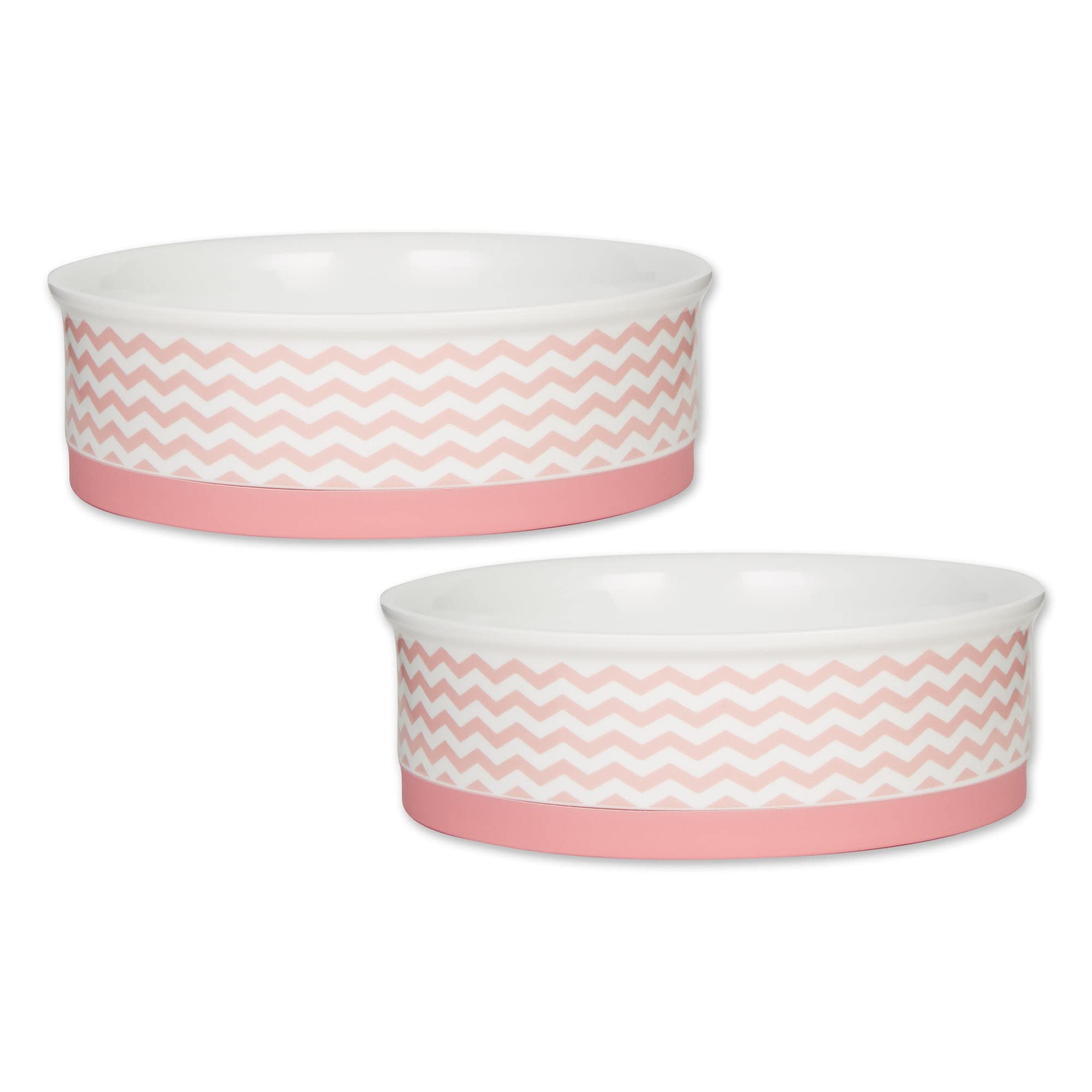 DII Pet Bowl Chevron Pink Large 7.5Dx2.4H (Set of 2)