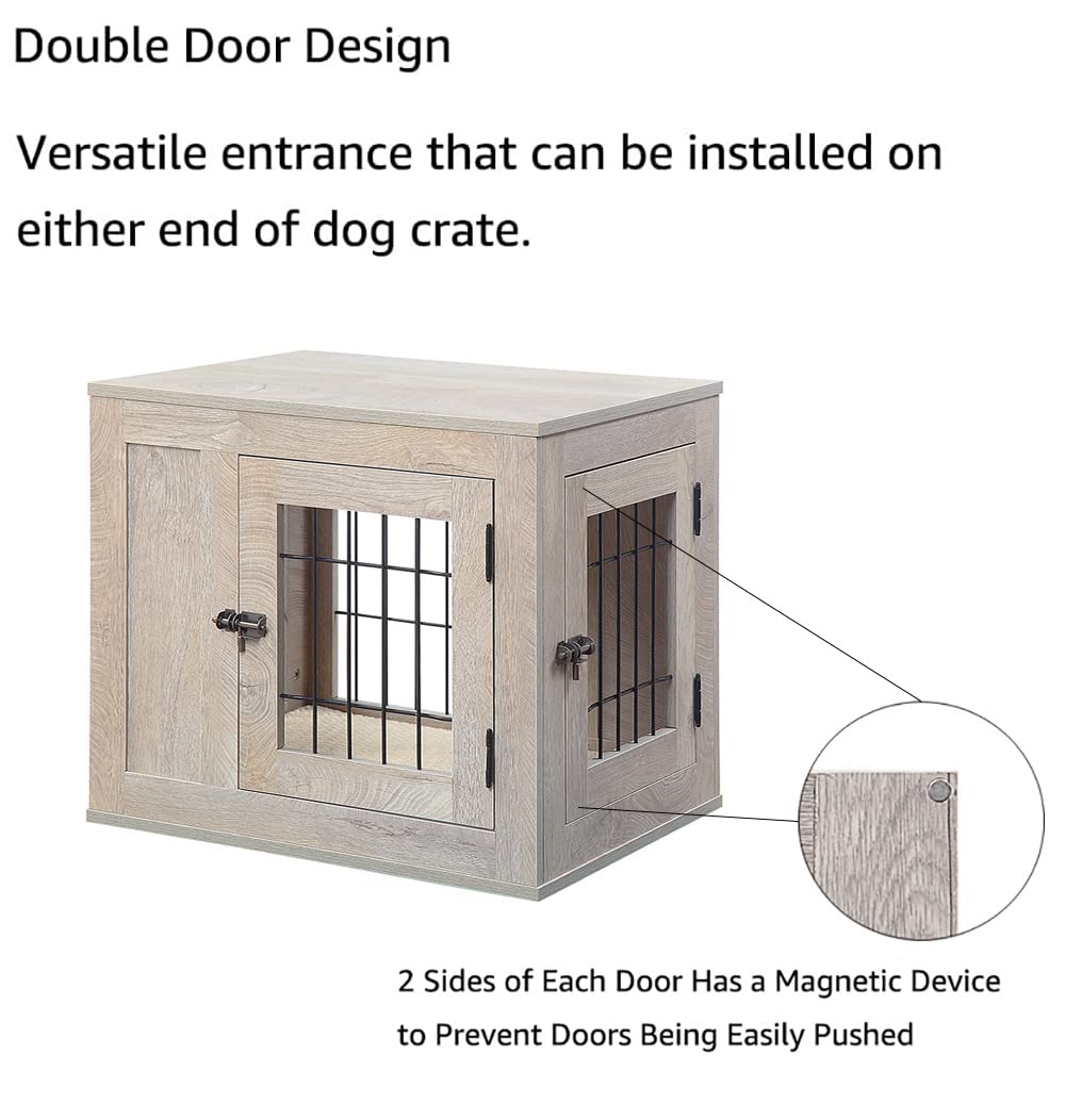 Unipaws Furniture Style Dog Crate For Small Dogs, Cats, Min Pigs, Rabbit, Indoor Aesthetic Puppy Kennel, Modern Decorative Wood Wire Pet House Dog Cage, Pretty Cute End Side Table Nightstand, Grey