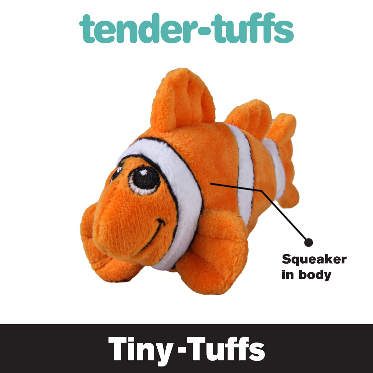 Smartpetlove Tender-Tuffs Tiny - Tough Plush Dog Toys For Puppies And Small Breeds - Stuffed Orange Clownfish With Puncture Resistant Squeaker