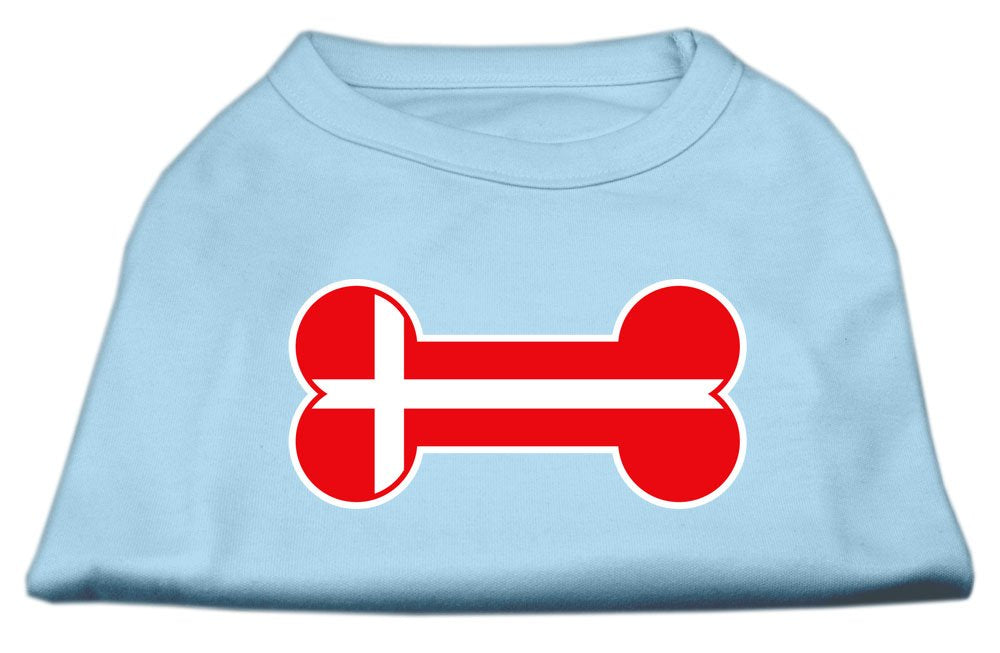 Pet Dog & Cat Shirt Screen Printed, 'Bone Flag Denmark' Baby Blue Md (6-10 Lbs.)