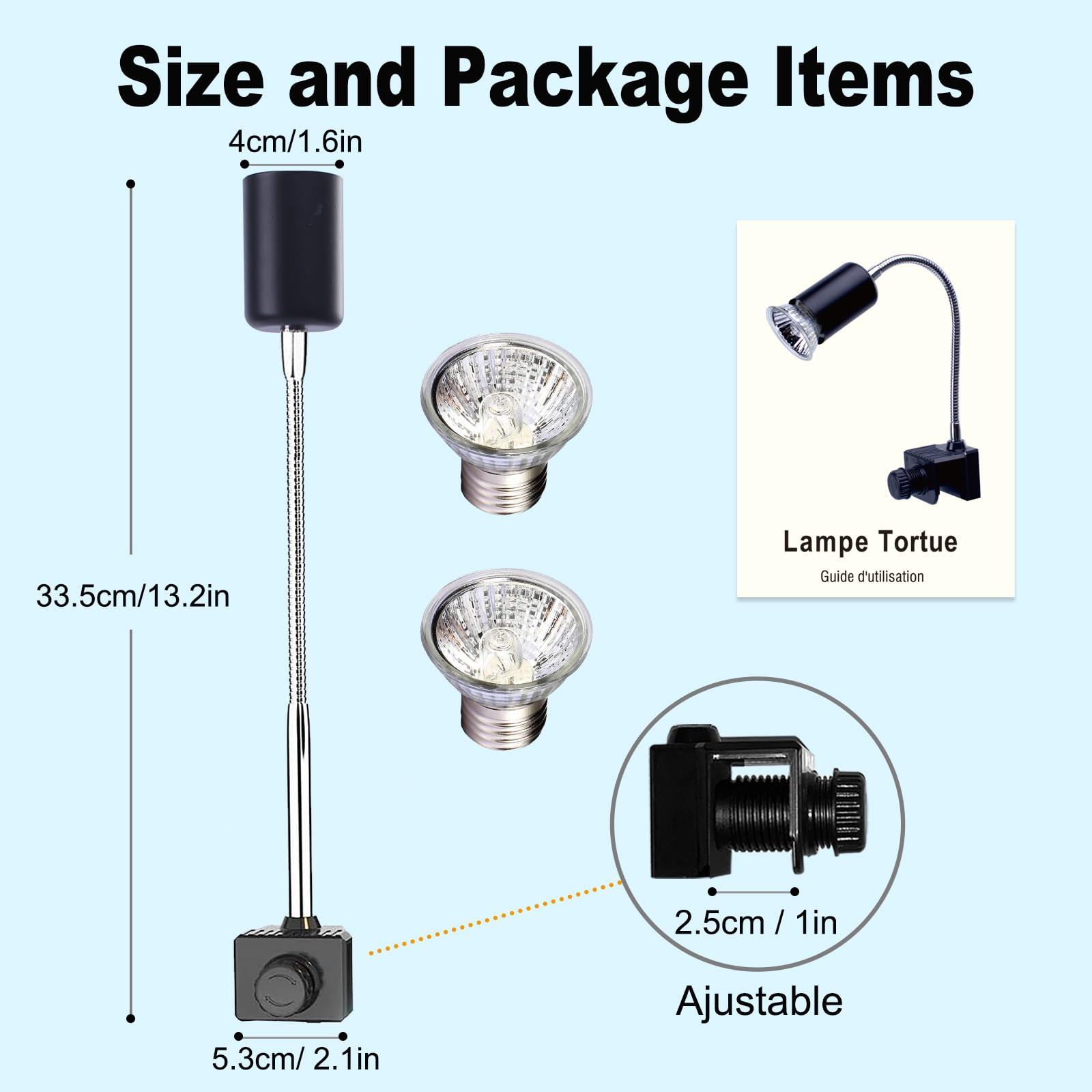 Pewingo Reptile Heat Lamp, Uva Uvb Light For Aquarium Turtle Tank, With 2 * 50W Basking Bulb And 360 Swivel Clamp Stand For Tort