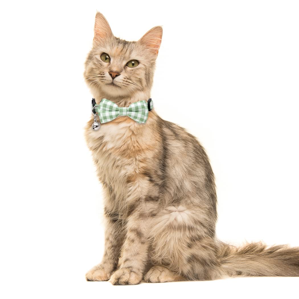 2 Pack/Set Cat Collar Breakaway With Cute Bow Tie And Bell Plaid Flower For Kitty Adjustable Safety