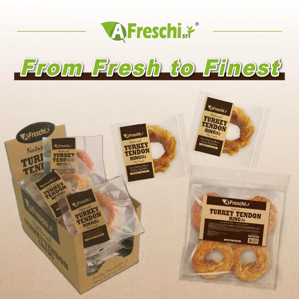 Afreschi Natural Turkey Tendon Ring (L) 10 oz, Turkey Sourced from USA, All Natural Puppy Chew, Hypoallergenic, Rawhide Alternat