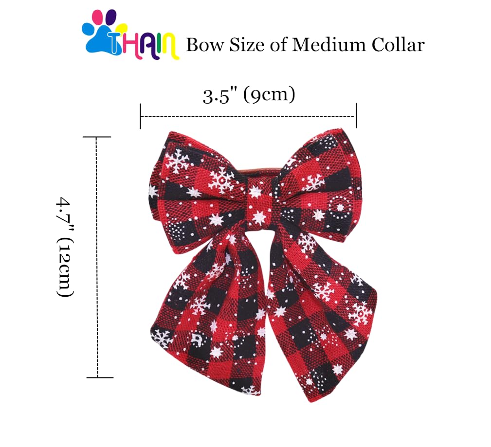 Thain Christmas Dog Collar With Style Bow, Quick Release Plastic Buckle Adjustable Cotton Red Bowtie Dog Christmas Collars For M