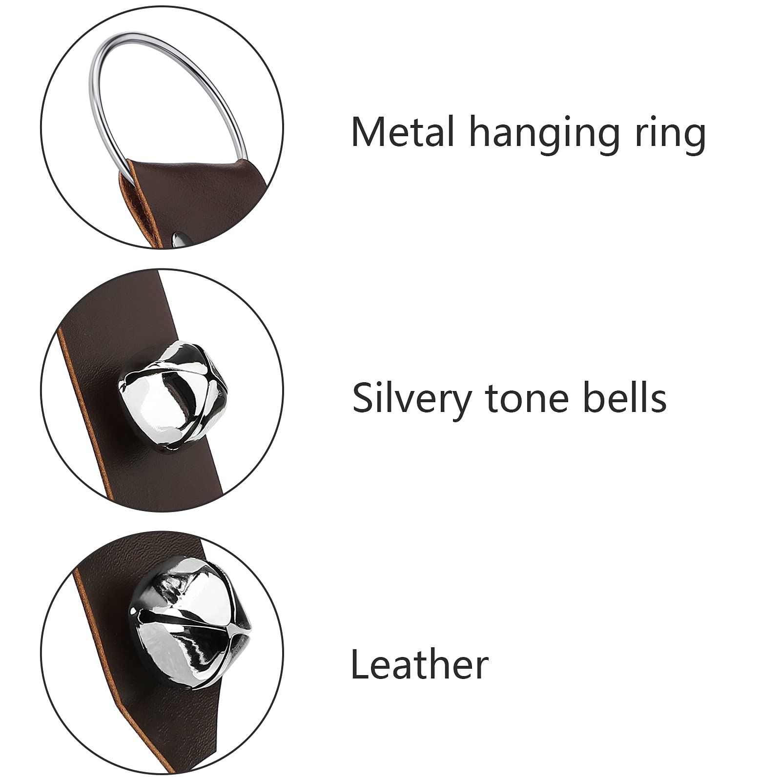 Frienda Hanging Jingle Sleigh Bells 7-Bell Dog Doorbells for Door Knob Faux Leather Belts Dog Training Bells Christmas Decor and