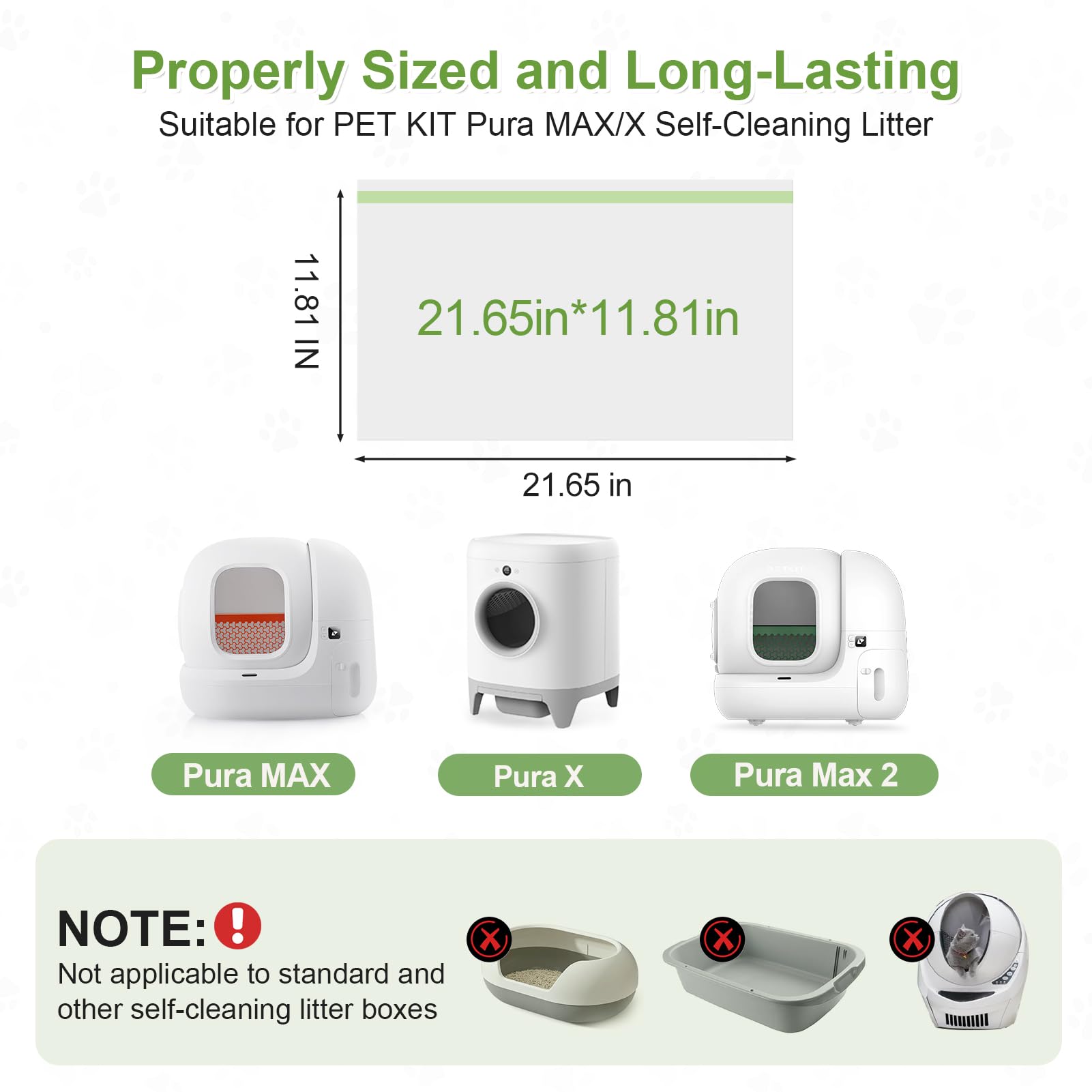 120 Pack Cat Litter Box Liners For Pet Kit Pura Max & X, Extra Thick Heavy Duty Drawstring Self-Cleaning Robot Litter Bags, Leak