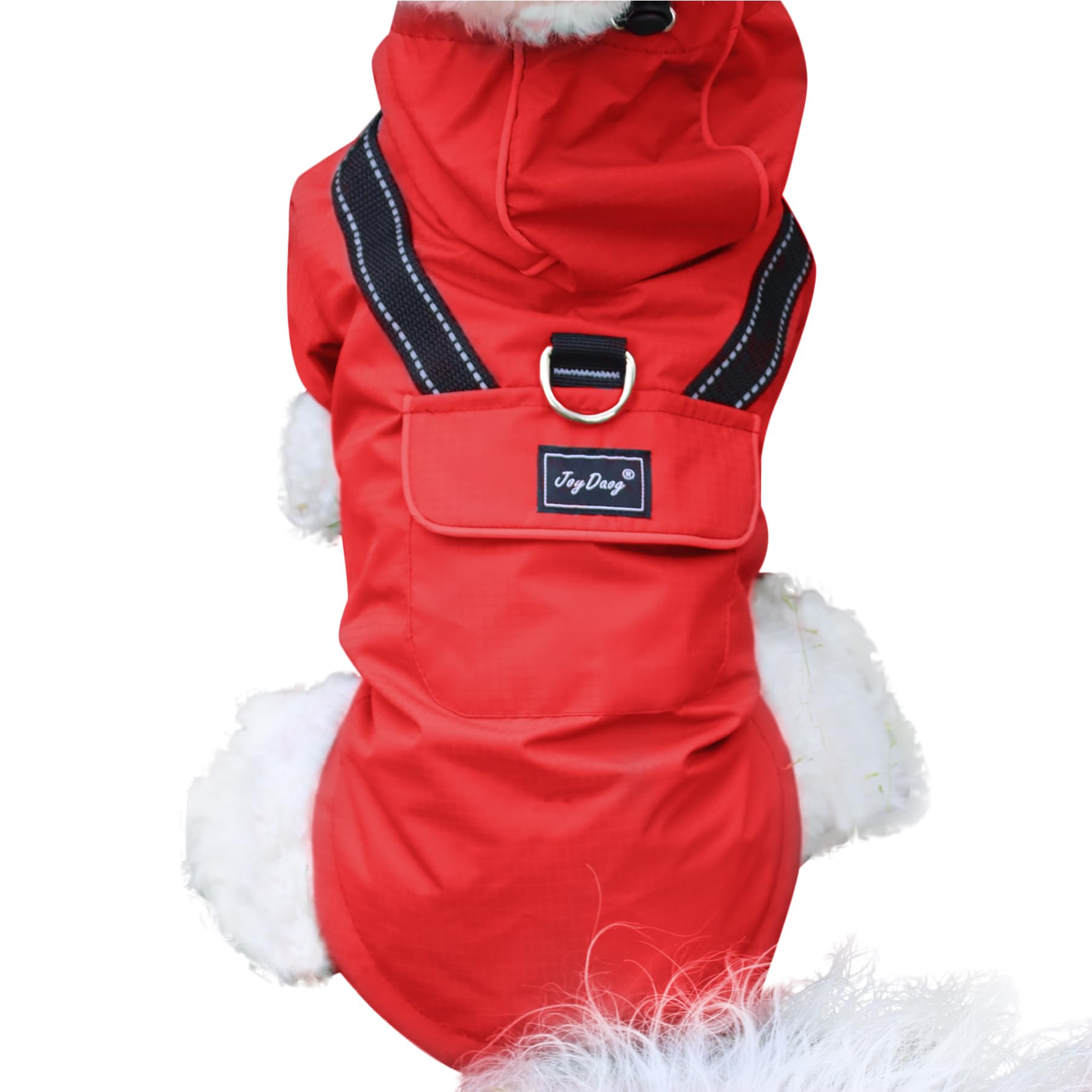 Joydaog Premium Dog Raincoat With Hood For Small Dogs,Outdoor Sports Waterproof Dog Rain Jacket,Puppy Raincoat With Pockets,Red 