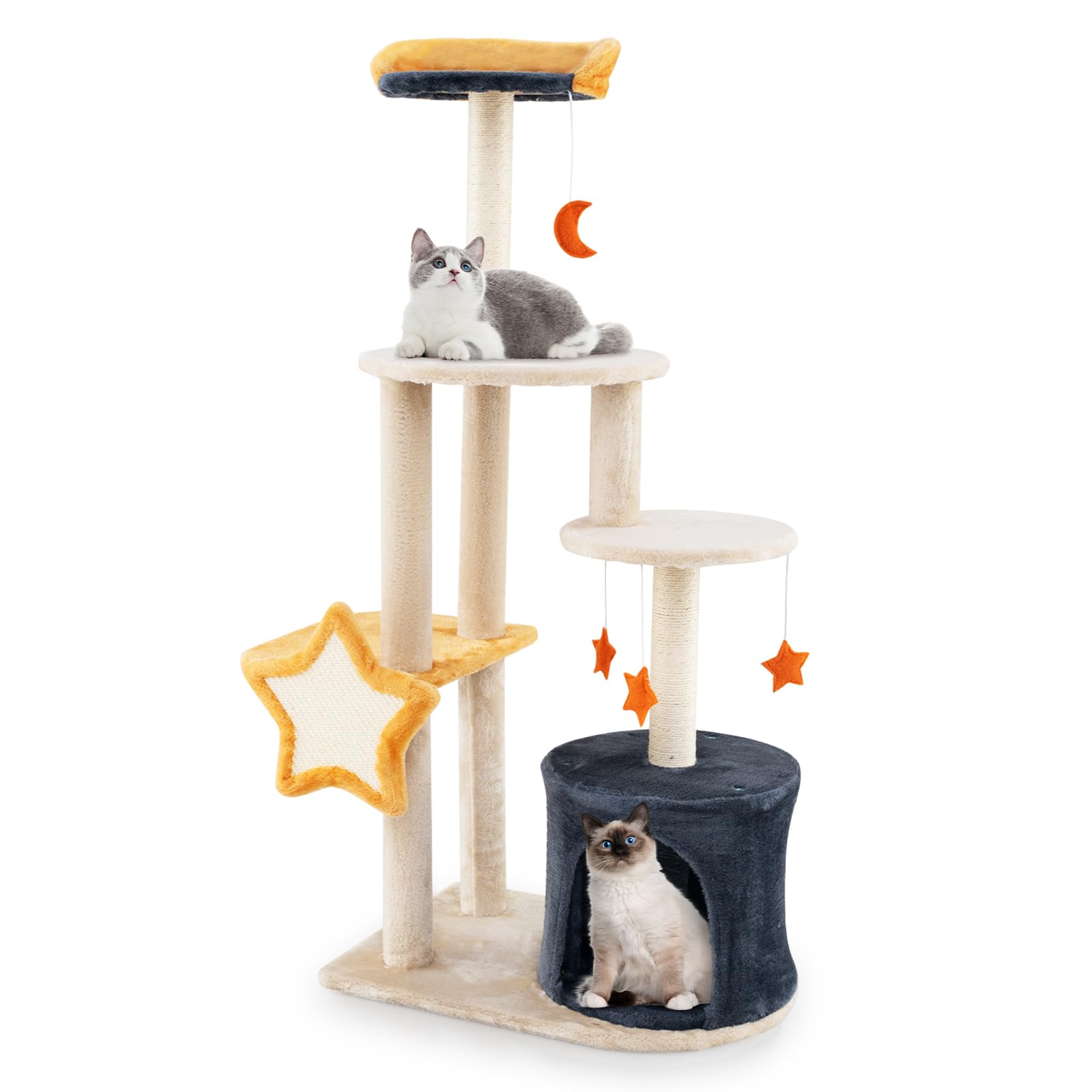 Tangkula Cat Tree Tower, 50 Inch Multi-Level Cat Tower With Cat Condo, Sisal Scratching Posts & Board, Plush Top Perch & Platfor