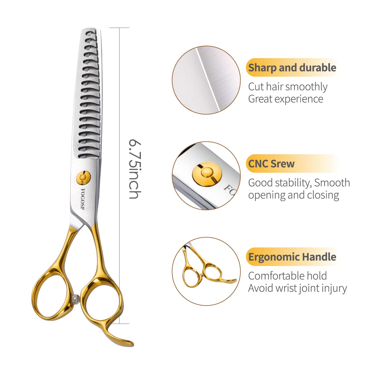 Fogosp Dog Thinning Shears For Grooming 6.75'' Chunker Shears Quickly Thinning Thick Hair Professional Dog Grooming Scissors For