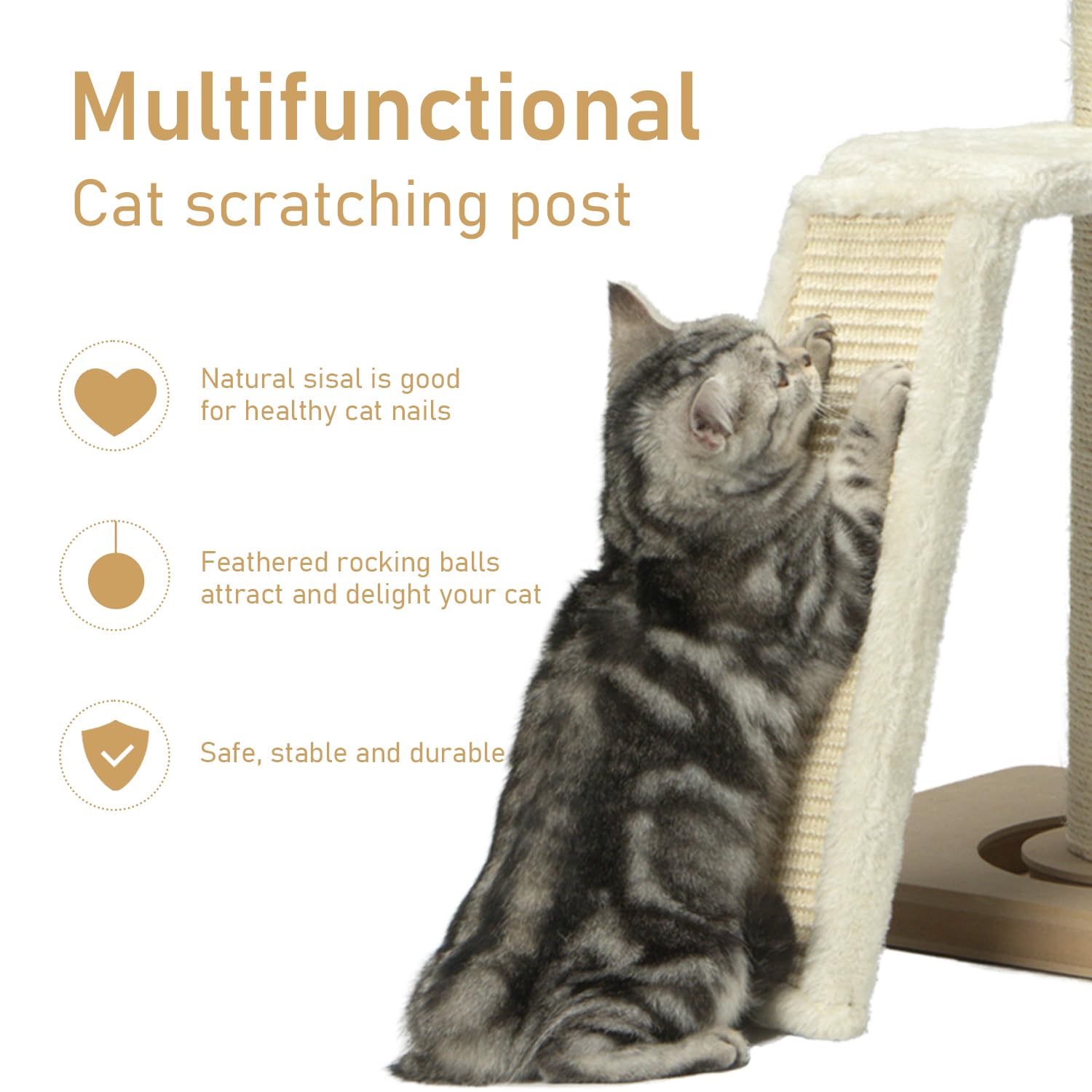 Peekab Cat Scratching Post,31 Tall Sisal Scratch Posts With Vertical Scratching Board For Cats And Kittens,With Track Ball And