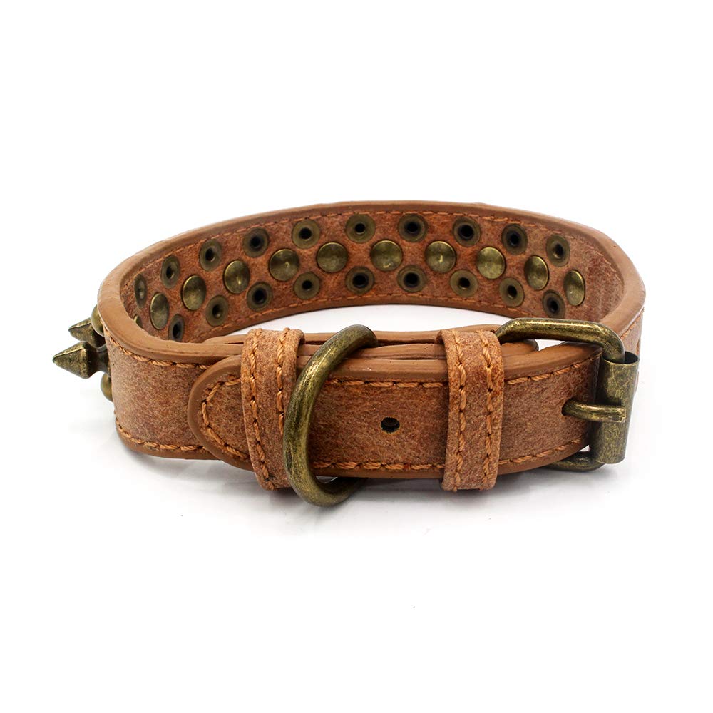 Serijoars Spiked Dog Collar Soft Pu Leather Mushrooms Rivet Spike Studded Dog Collar Adjustable Puppy Collars (M, Brown2)