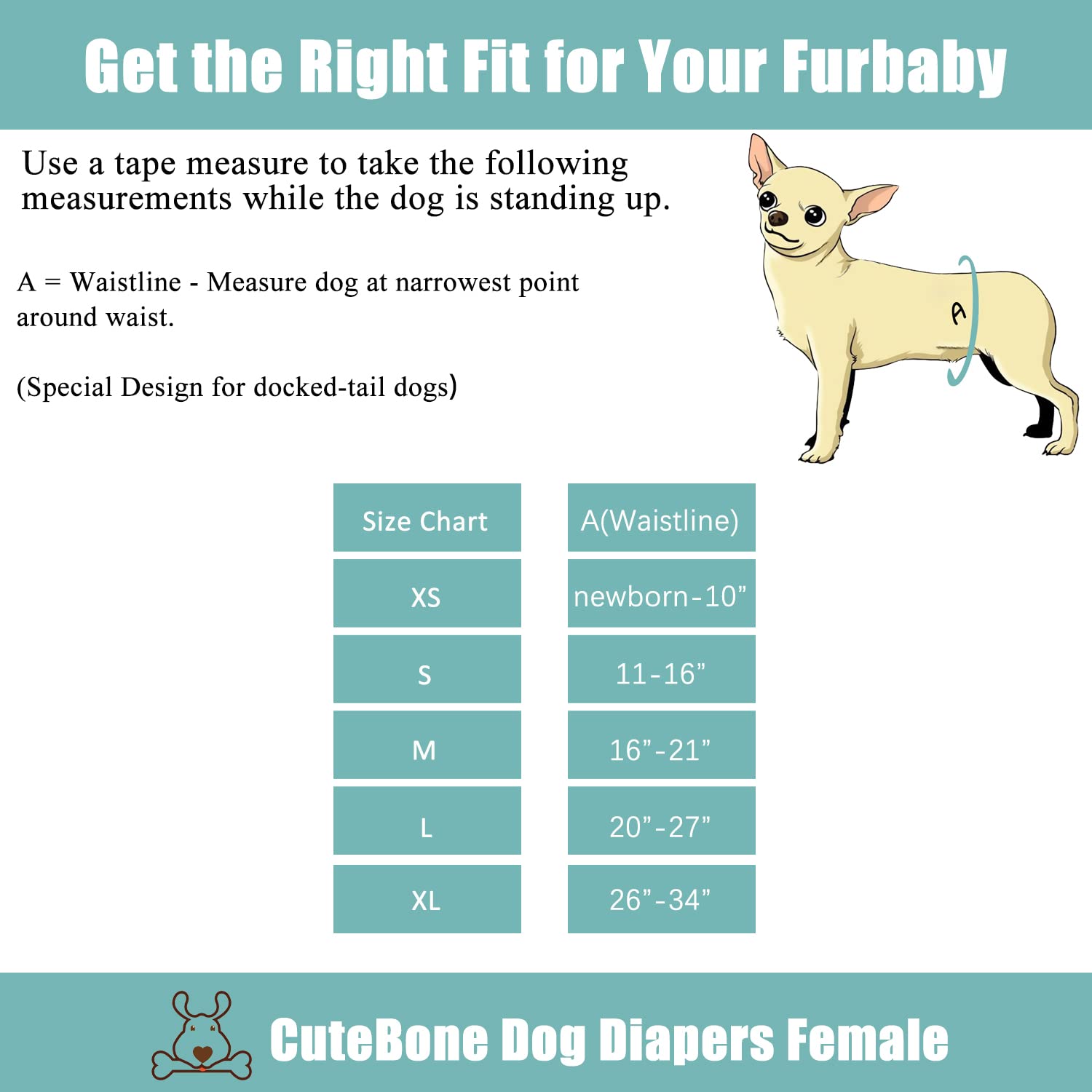 Cutebone Washable Dog Diapers Female 3 Pack Puppy Training Pants For Docked-Tail Dogs Wwd01L