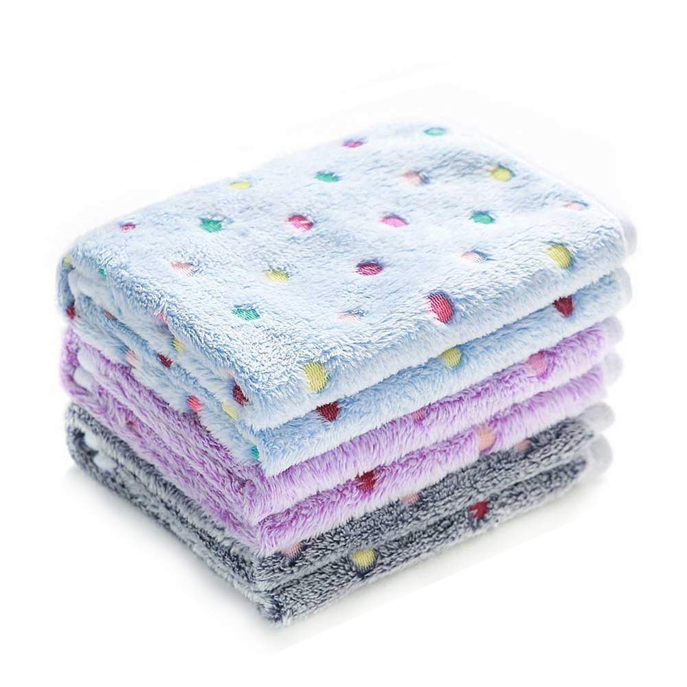 1 Pack 3 Blankets Super Soft Cute Dot Pattern Pet Blanket Flannel Throw For Dog Puppy Cat Blue/Purple/Grey Medium