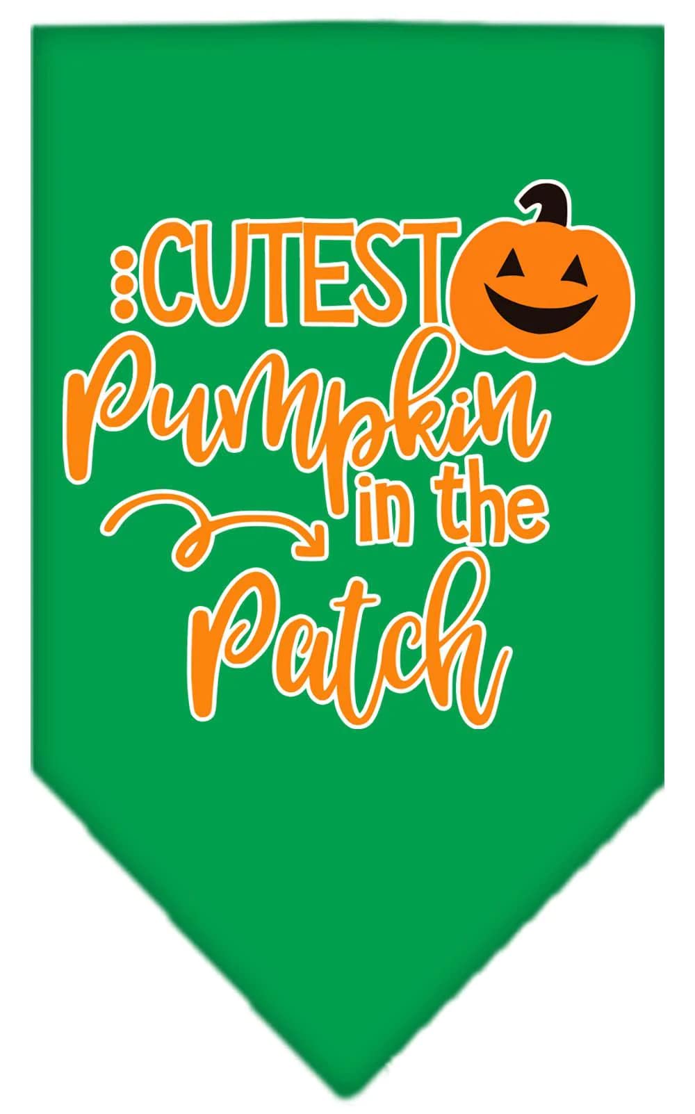 Halloween Pet and Dog Bandana Screen Printed, "Cutest Pumpkin In The Patch" Turquoise Large