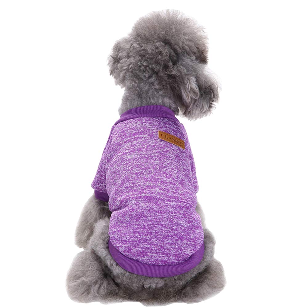 Chborless Pet Dog Classic Knitwear Sweater Warm Winter Puppy Pet Coat Soft Sweater Clothing For Small Dogs (S, Purple)