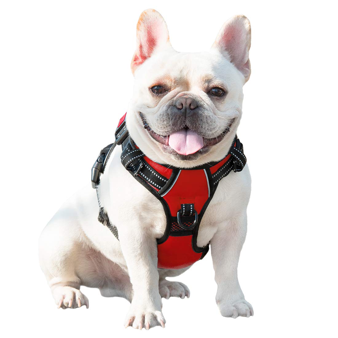 Phoepet No Pull Dog Harness Medium Reflective Front Clip Vest With Handle,Adjustable 2 Metal Rings 3 Buckles[Easy To Put On & Take Off](M, Red)