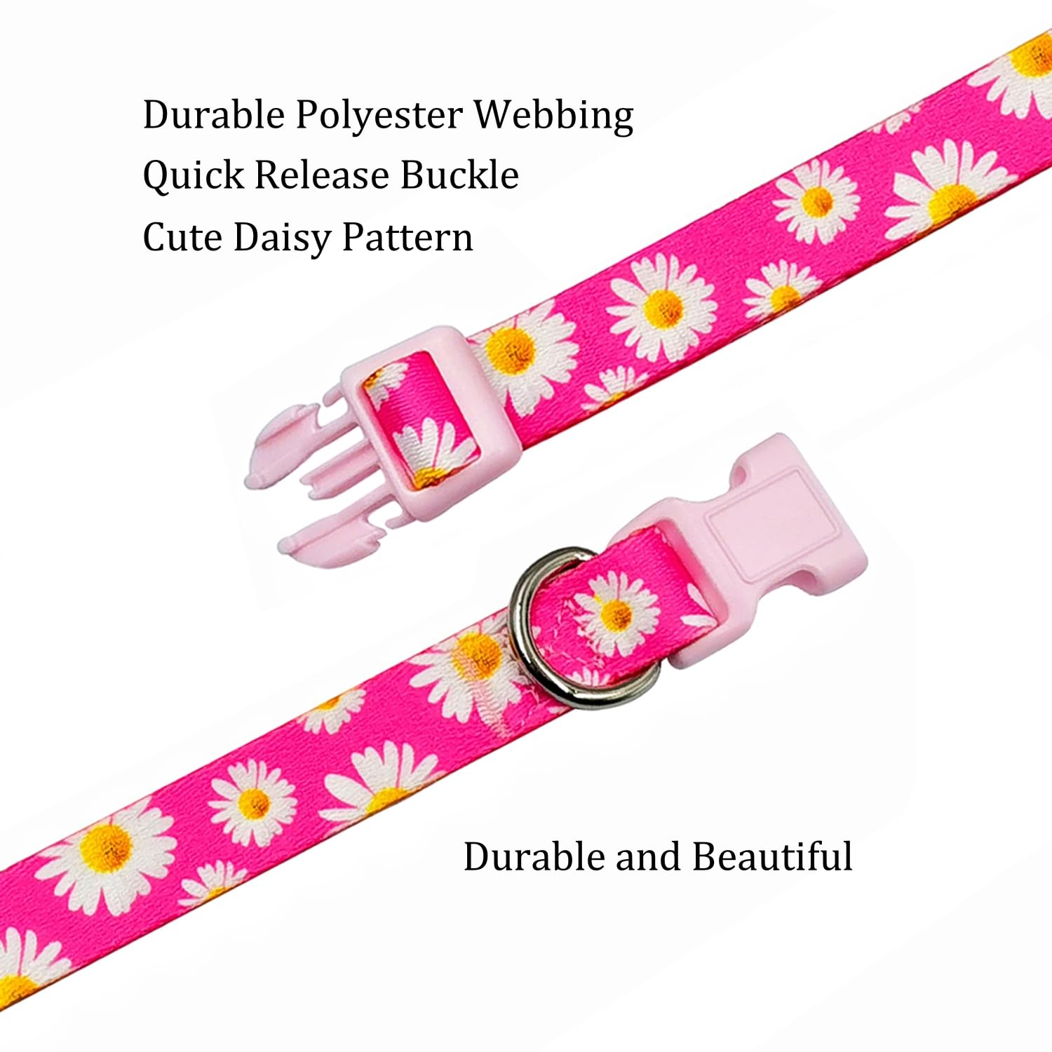 Olahibi Basic Dog Collar, Daisy Floral Pattern, Soft And Durable Polyester Material, Adjustable Length, For Small Dogs.(Small, H