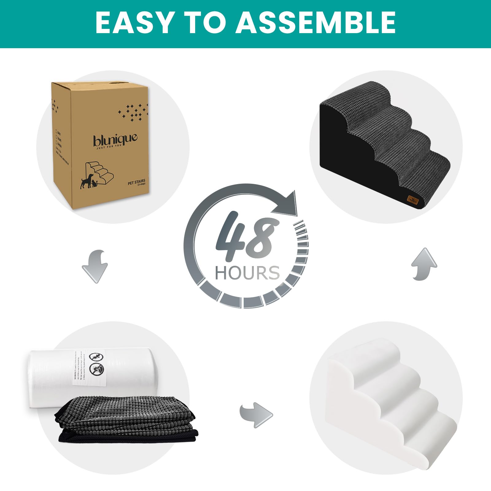 Blunique 5-Step Dog Stairs For High Beds And Couch, Foam Ramp With Durable Non-Slip Waterproof Fabric Cover, Grey Pet Stairs For