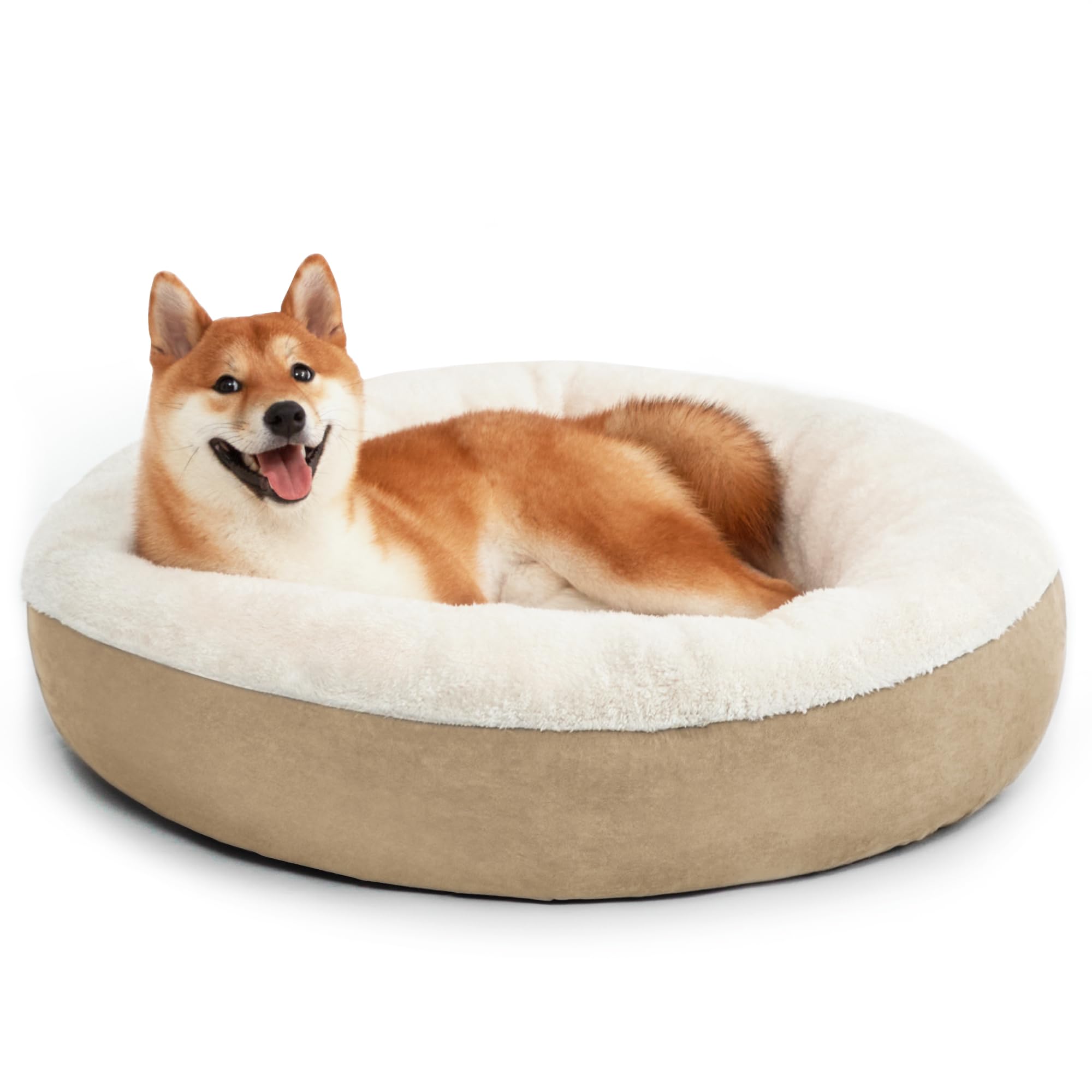 Love'S Cabin Round Donut Cat And Dog Cushion Bed, 30In Pet Bed For Medium Or Large Dogs, Anti-Slip & Water-Resistant Bottom, Soft Durable Fabric Pet Beds, Washable Calming Cat & Dog Bed Camel