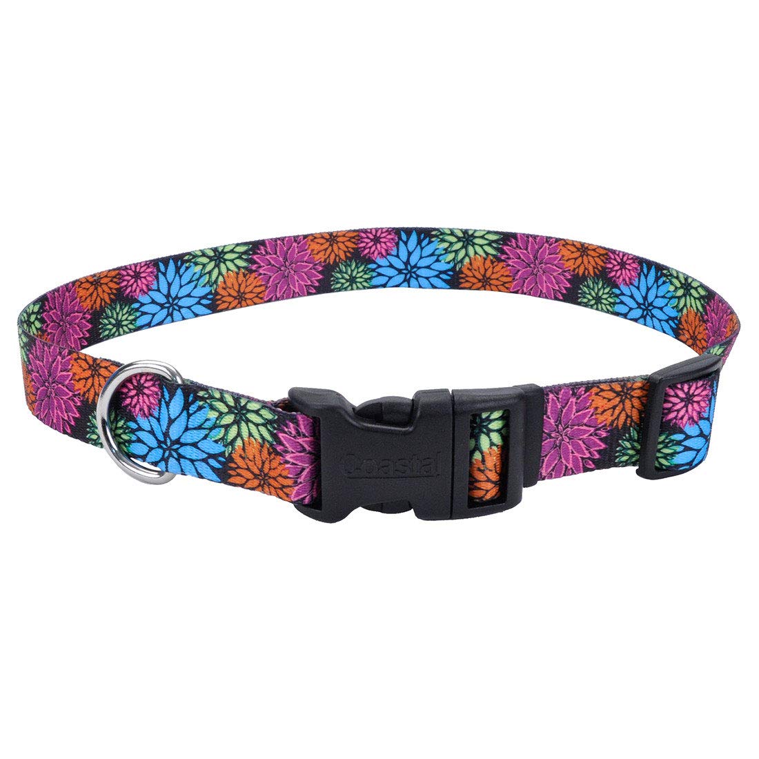 Coastal Pet Styles Adjustable Dog Collar - Stylish Patterned Fabrics - Snap-Lock Buckle - Adjustable Dog Collar - For Small, Medium Or Large Dogs - Wildflower - 3/8' X 08'-12'