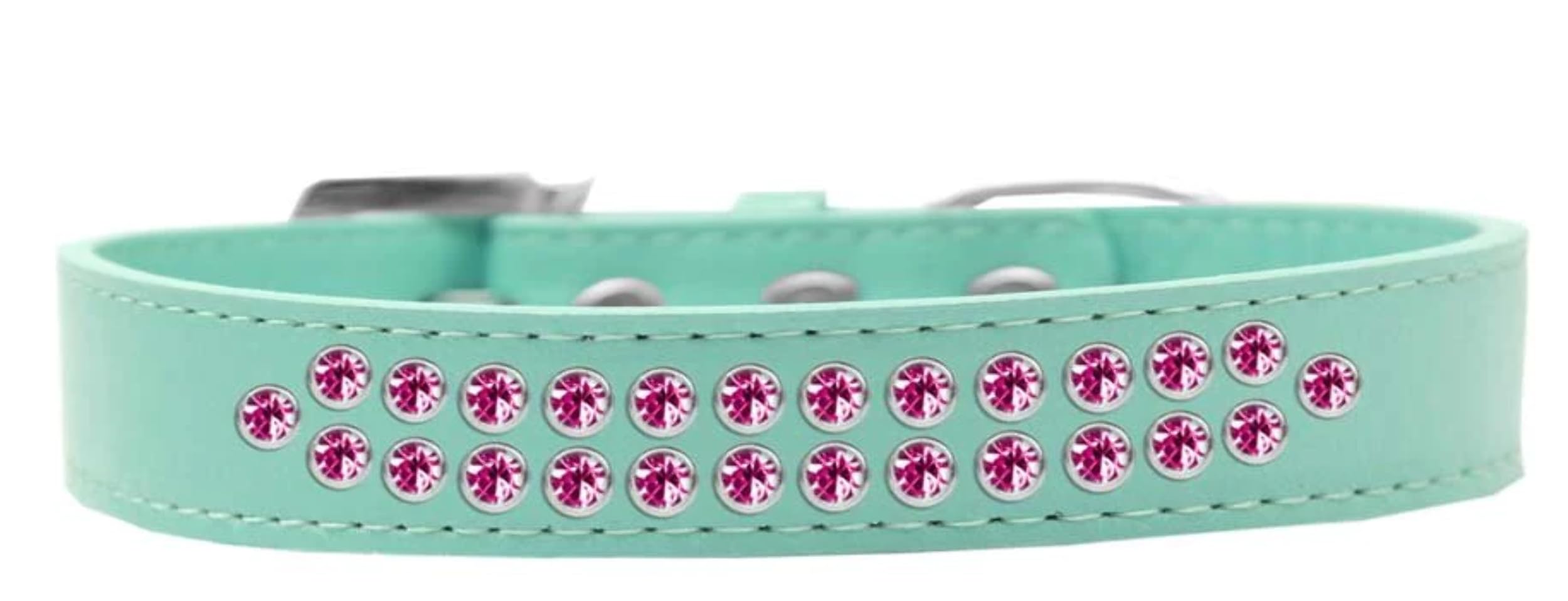 Dog, Puppy & Pet Fashion Collar, Two Row Bright Pink Crystal Rimsets Light Pink 14