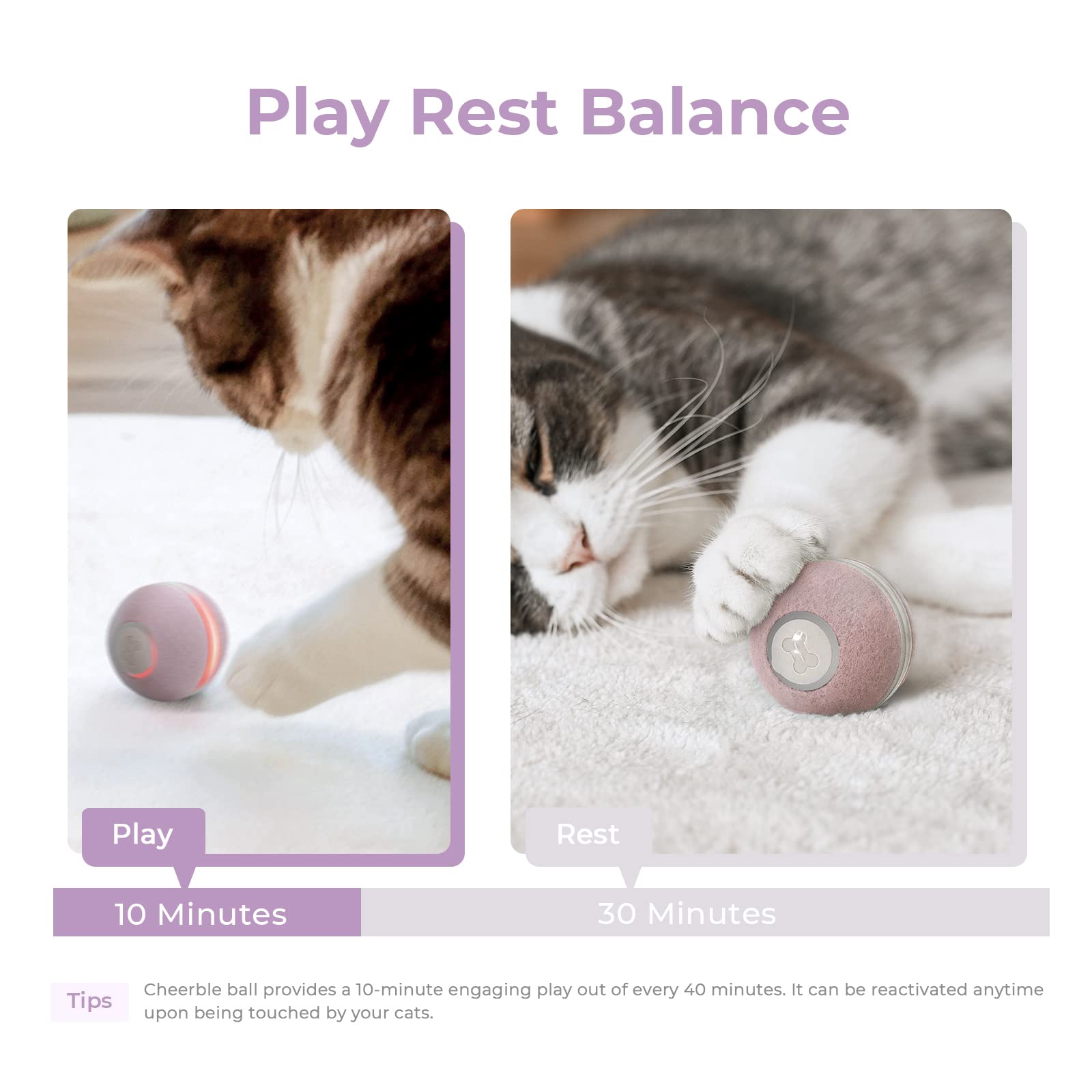 Cheerble Hoochii Smart Interactive Cat Toy, 3 Interactive Modes Automatic Moving Bouncing Rolling Ball For Indoor Cat Kitten Bir