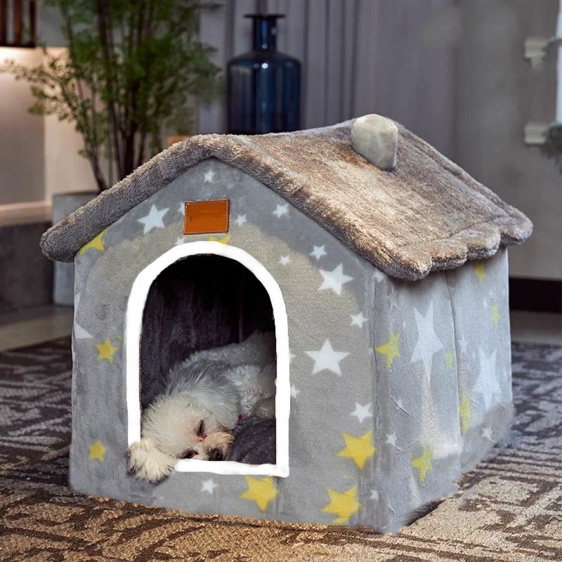Scnbom Dog House Indoor Puppy Cave Cat Nest Kennel Pet Bed Portable Memory Sponge Foldable Houses with Cushion (Grey, XL:Size fi