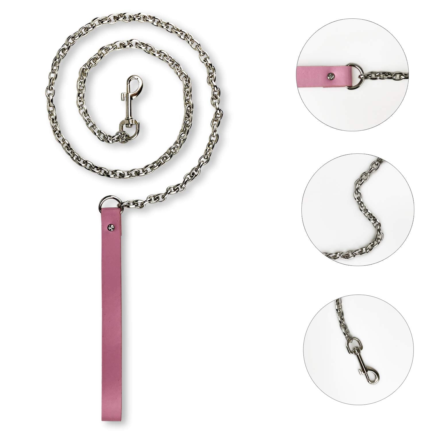 Pink Leather Choker Collars Soft Inner Fur For Comfort Detachable Leash Chain Durable Leather Collar With Alloy Buckle