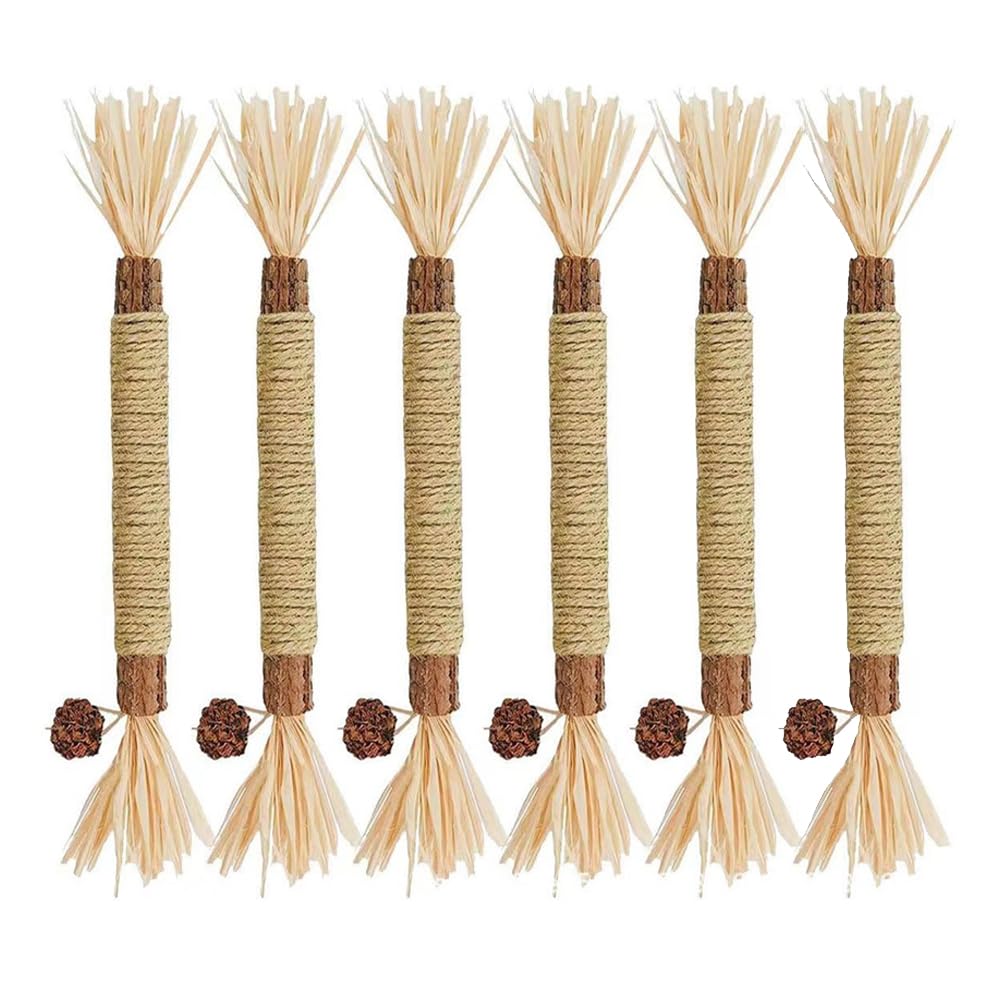Hzongmingzt 6 Pcs Natural Silvervine Sticks Catnip Toys - Cat Toys Indoor Cats Interactive Matatabi Dental Care Teething Chew To