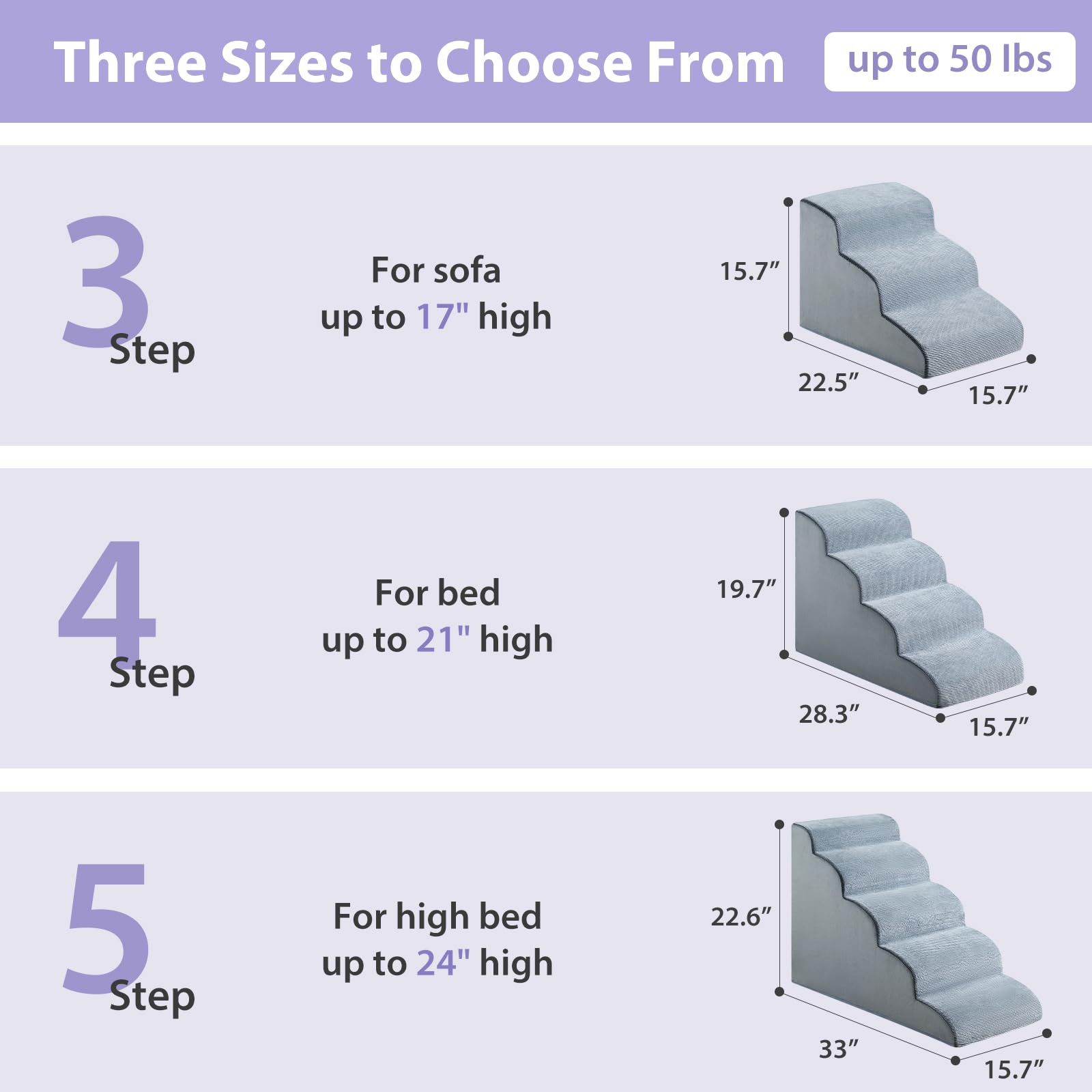 Lextro Dog Steps For Bed, 4-Steps Dog Ramp For Bed, Pet Stairs With Highly Supportive Foam And Non-Slip Bottom, Dog Stairs For L